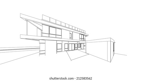 Perspective 3D render of building wireframe - Vector illustration 