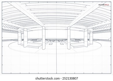 Perspective 3D render of building wireframe. Vector illustration 