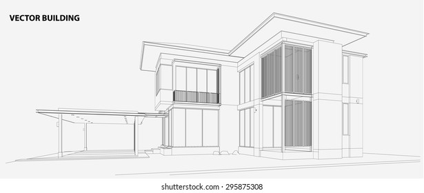 Perspective 3D render of building wireframe - Vector illustration 