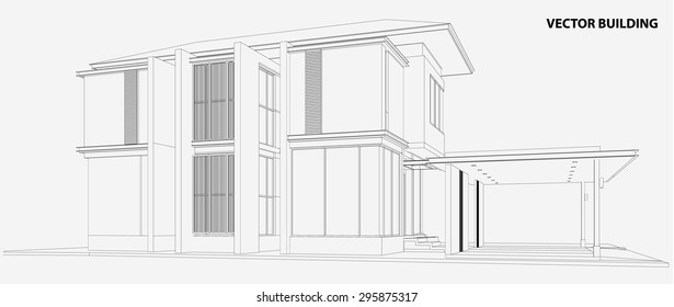 Perspective 3D render of building wireframe - Vector illustration 