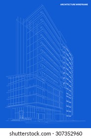 Perspective 3D render of building wireframe - Vector illustration