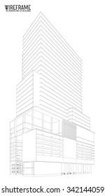 Perspective 3D render of building wireframe - Vector illustration