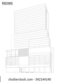 Perspective 3D render of building wireframe - Vector illustration