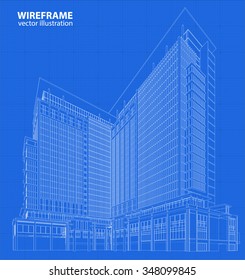 Perspective 3D render of building wireframe - Vector illustration