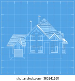 Perspective 3D render of building wireframe - Vector illustration