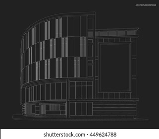 Perspective 3D render of building wireframe.