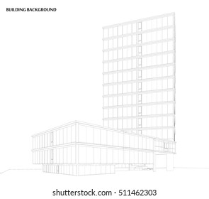 Perspective 3D render of building wireframe - Vector illustration