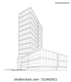 Perspective 3D render of building wireframe - Vector illustration