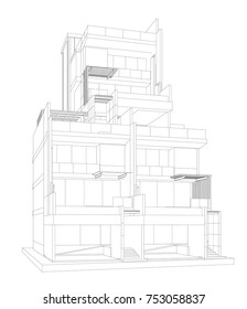 Perspective 3d Render Building Wireframe Stock Vector (Royalty Free ...