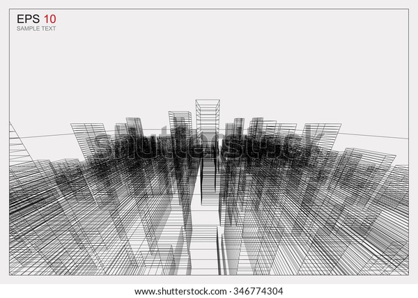 Download Perspective 3d Render Building Wireframe Vector Stock Vector (Royalty Free) 346774304