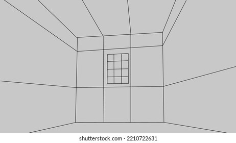 perspective, 3D square room, one point perspective  interior design  perspective projection, white frame, illustration building, 3D structure