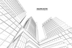 Perspective 3d Wireframe Of Building