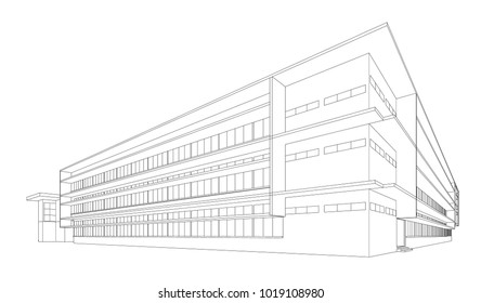 Perspective 3d Wireframe of building