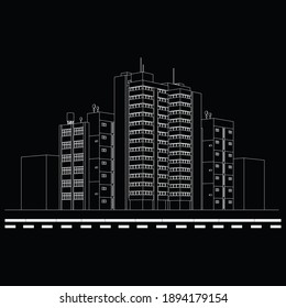 Perspective 3d Wireframe of building