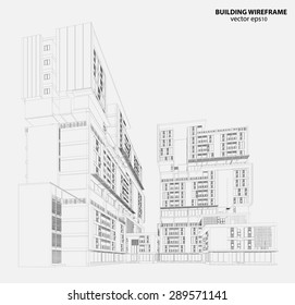 Perspective 3d Wireframe of building