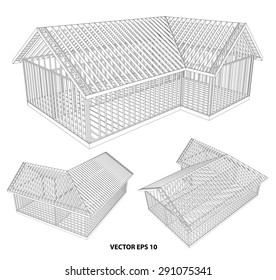 Perspective 3d Wireframe of building