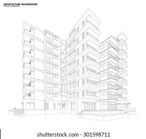 Perspective 3d Wireframe of building