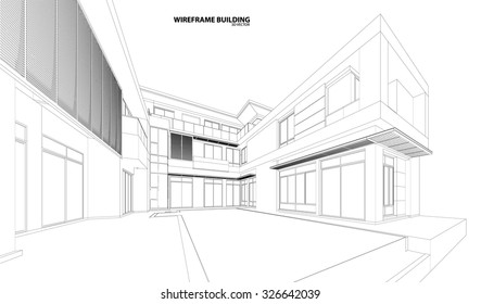 Perspective 3d Wireframe of building