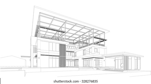 Perspective 3d Wireframe of building