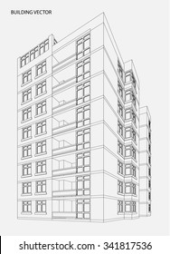 Perspective 3d Wireframe Of Building