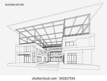 Perspective 3d Wireframe of building