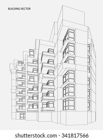 Perspective 3d Wireframe of building