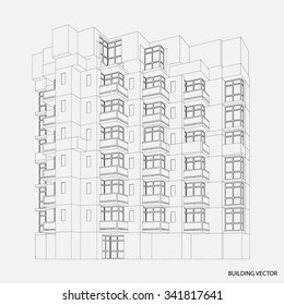 Perspective 3d Wireframe of building