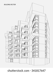 Perspective 3d Wireframe of building