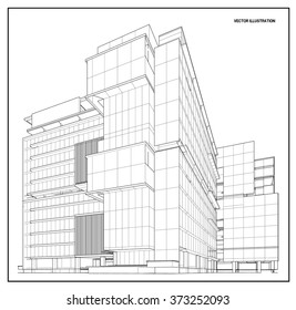 Perspective 3d Wireframe of building