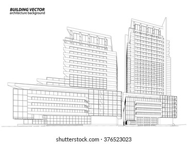 Perspective 3d Wireframe of building