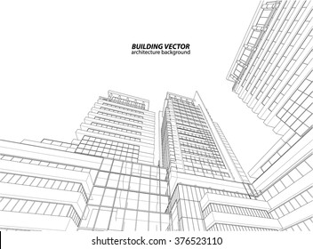 Perspective 3d Wireframe of building
