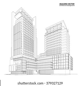 Perspectiva 3d Estructura alámbrica de la construcción