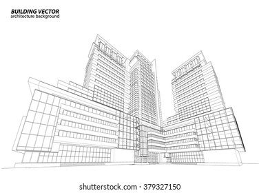 Perspective 3d Wireframe of building