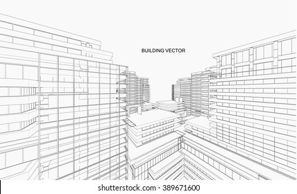 Perspective 3d Wireframe of building