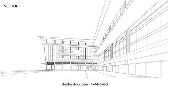 Perspective 3d Wireframe of building