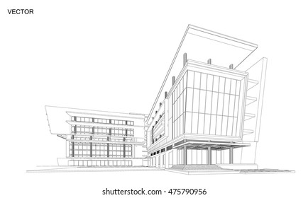 Perspective 3d Wireframe Of Building