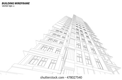 Perspective 3d Wireframe of building