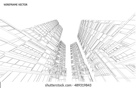 Perspective 3d Wireframe of building