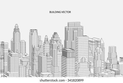 Perspective 3d Wireframe of City View