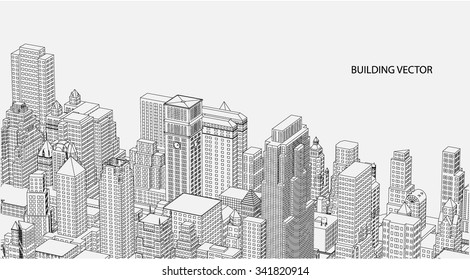 Perspective 3d Wireframe Of City View