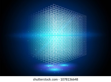 Perspective 3D wireframe cube. Geometric cube from small pieces. Vector ilustration. 