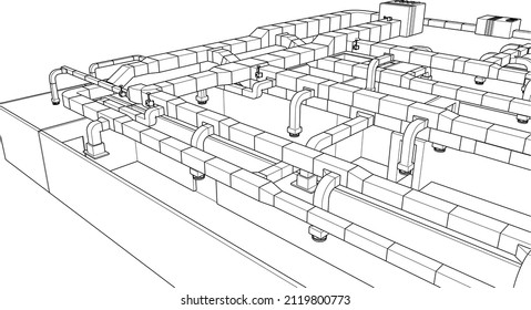 Perspective Airducts BIM design vector 3d illustration eps 10