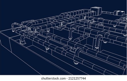 Perspective Airducts BIM design vector 3d illustration eps 10 blueprint