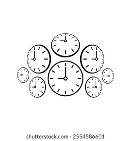 perspective analog clocks. eight wall clock faces. round analog clock