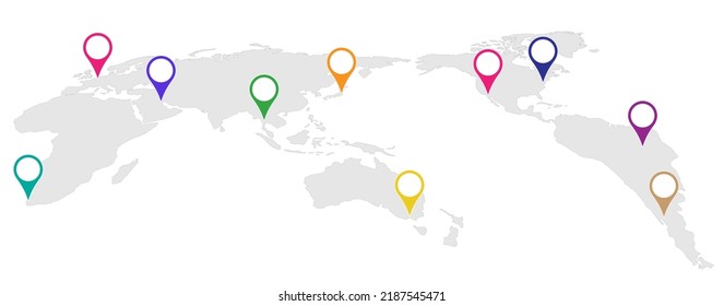 The Perspective angle view world map with The blank map location marker icons, Background template, infographic element designed, editable stroke, vector