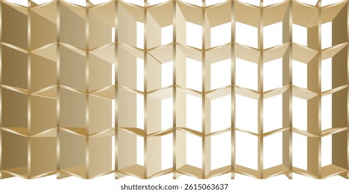 perspective of the arrangement of lines and geometric planes in the form of parallelograms with golden brown gradients and a white background