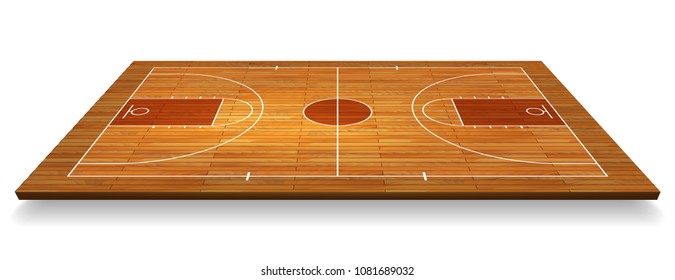 Perspective Basketball court floor with line on wood texture background. Vector illustration.