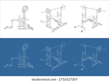 Estante de Prensa de banco de Perspectiva y dibujo de estación de levantamiento de pesas