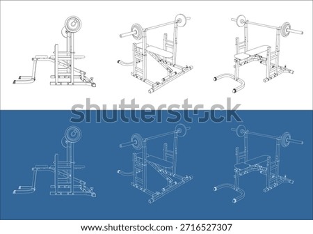 Perspective Bench Press Rack and Weightlifting Station Drawing