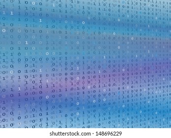 Perspective binary code screen listing colored table blue wave background